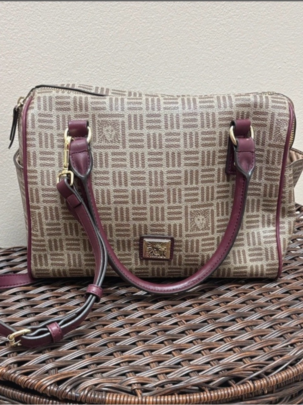 Anne Klein brown & maroon satchel bag